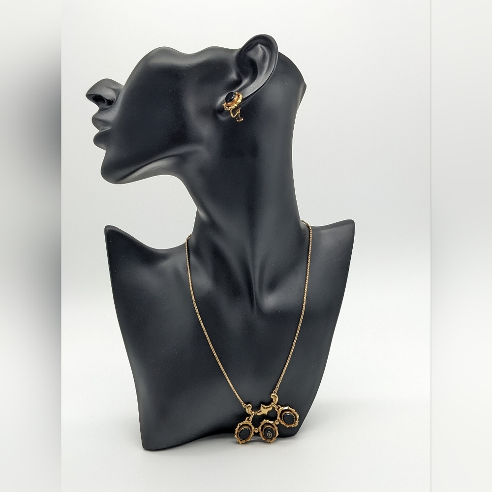CM (CURTMAN CO. INC.)Black Onyx Gold Filled Necklace  1/20-12K GF and earrings
